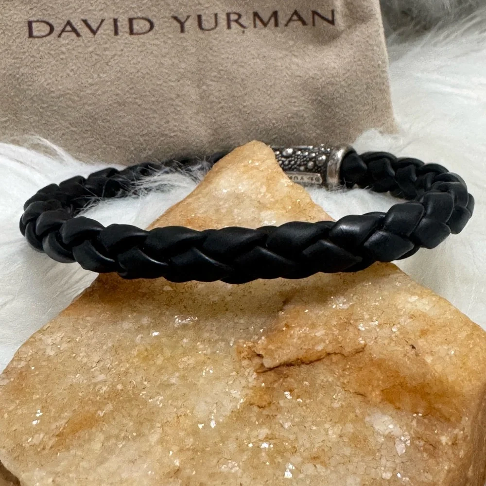 David Yurman .925 Sea Urchin 8.5mm Black Braided Rubber Bracelet - Picture 7 of 9